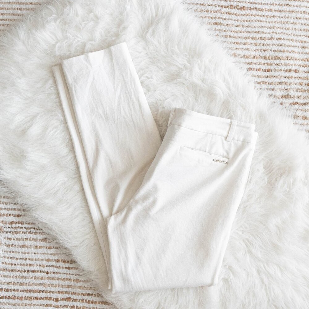 Anne Klein Pants Sz M White Straight Leg Cropped Ankle Length Classic Minimalist